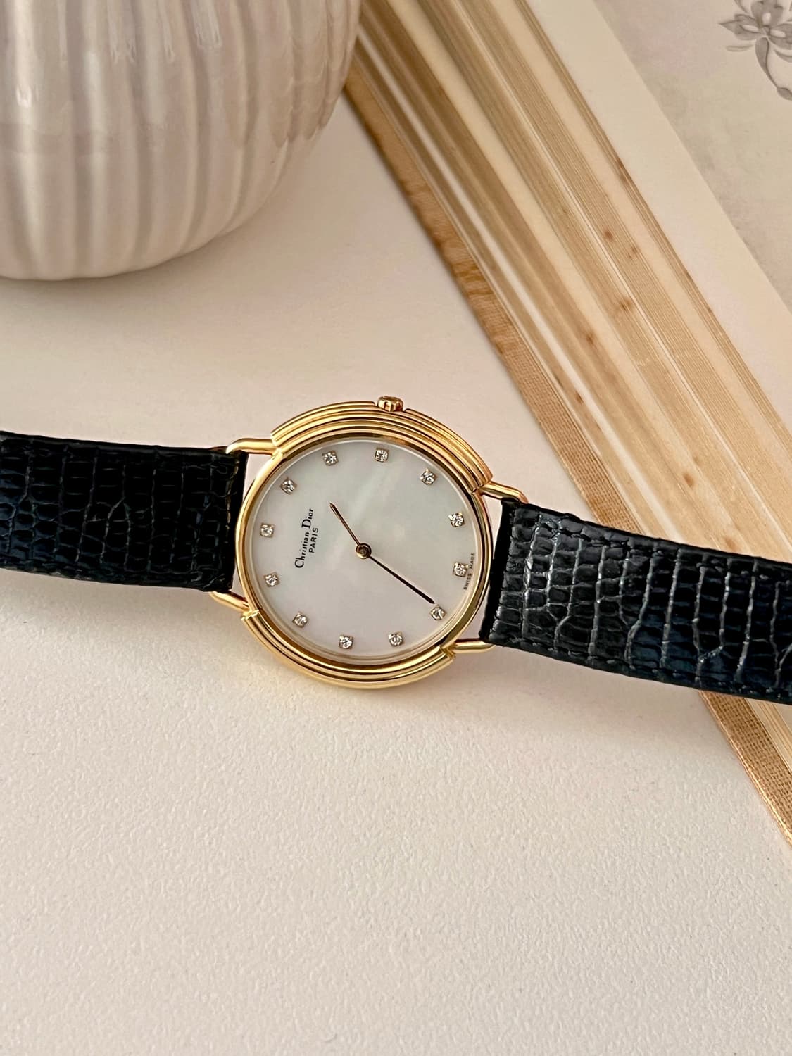 DIOR 12p 스톤 골드 베젤 CD 버클 디올 시계 상품이미지2