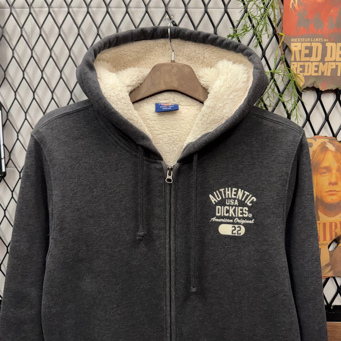 디키즈 어센틱 후드 집업 안감 양털 디테일 그레이 상품이미지3