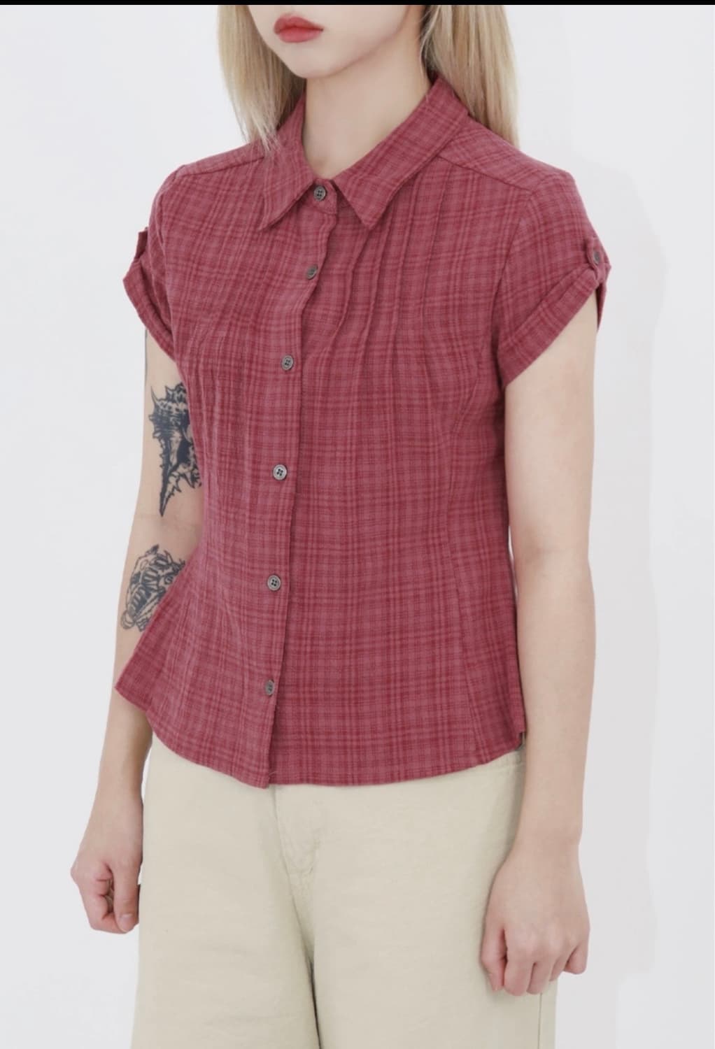 [새상품] 롤업 체크 셔츠 상품이미지3