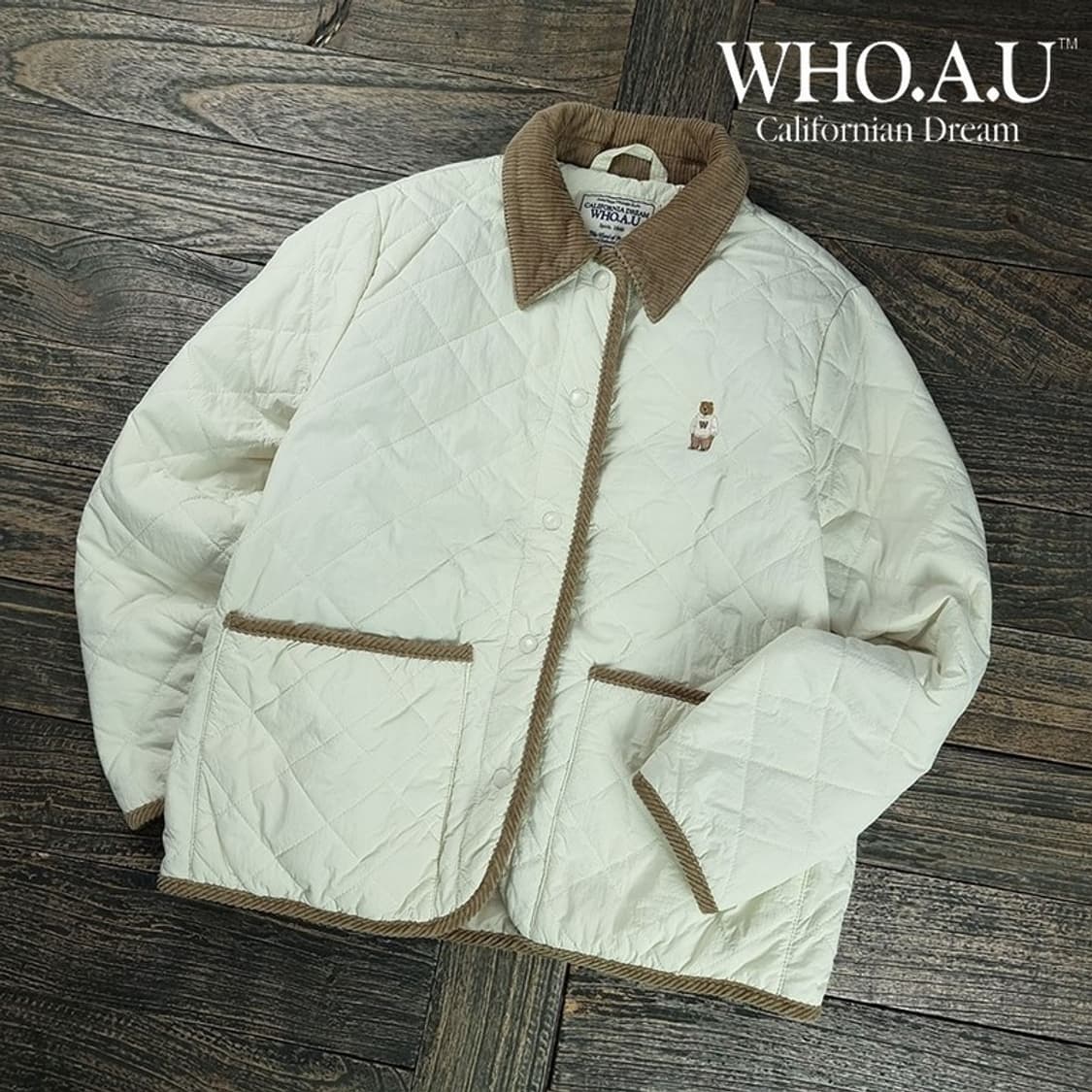 [후아유] 곰돌이 자수 코듀로이 카라 퀄팅 퀼팅 자켓 M19222 상품이미지1