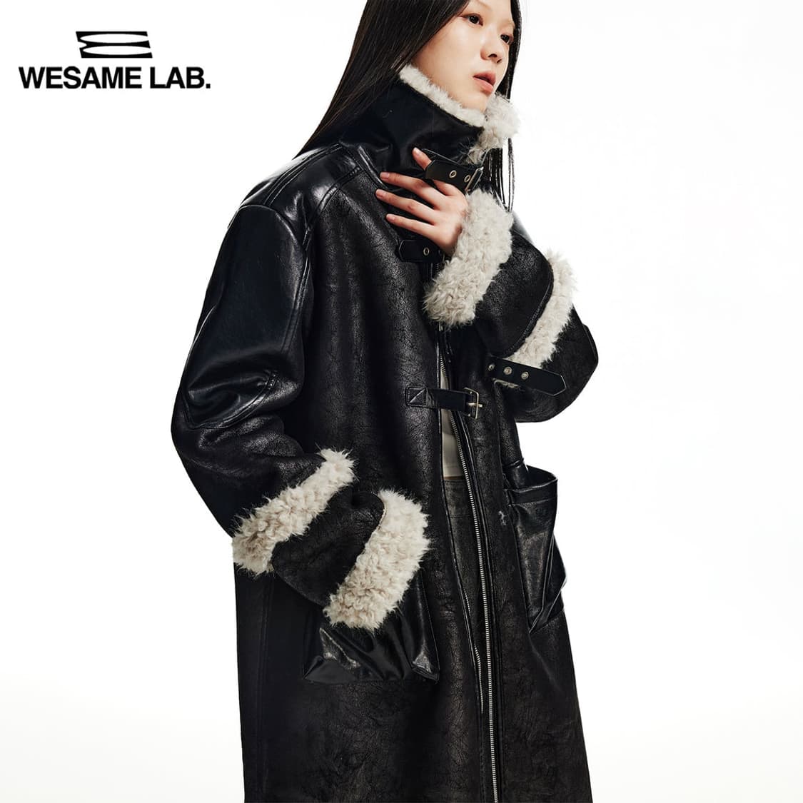 Wesame lab 위세임랩 롱 무스탕 에코레더 하이넥  상품이미지4