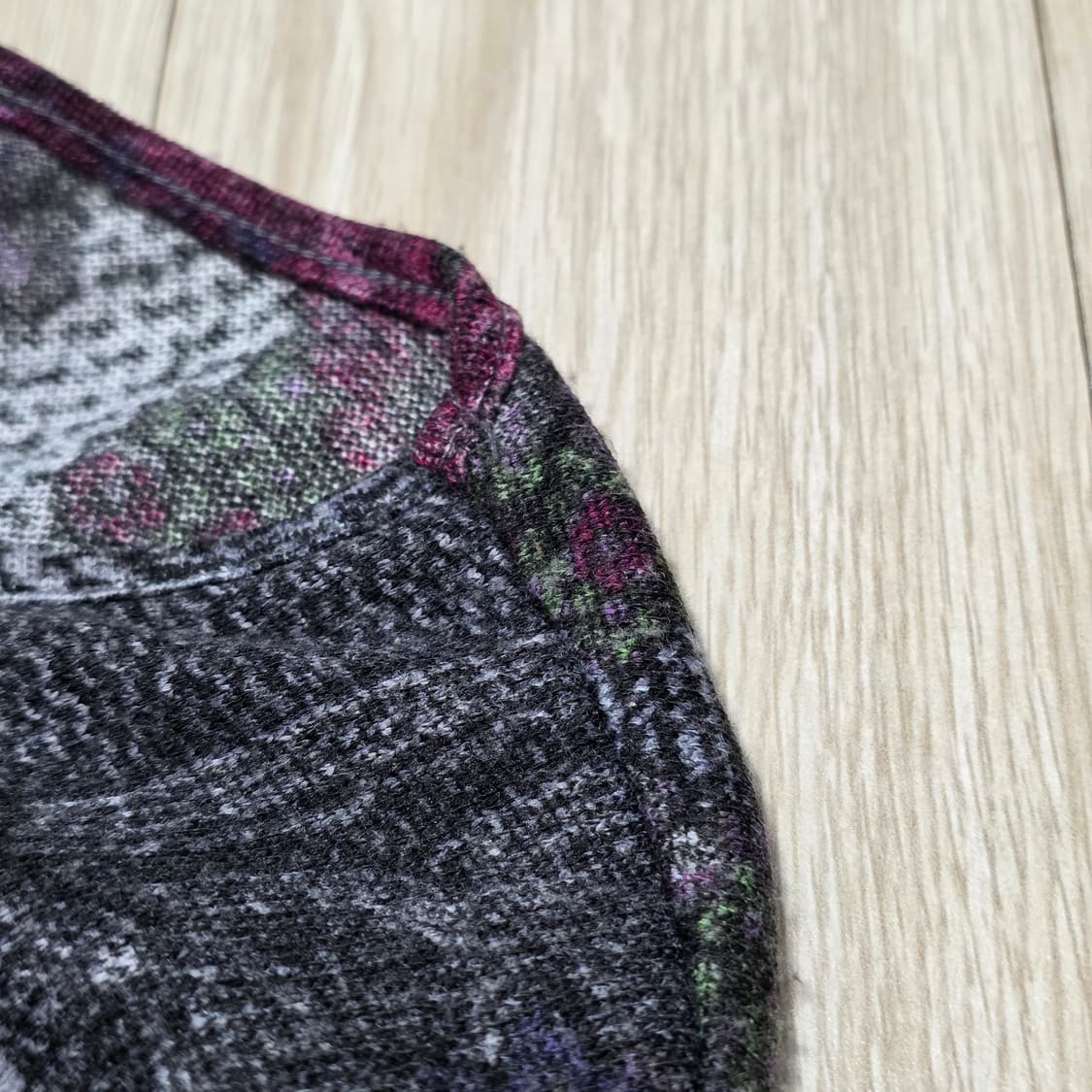 보헤미안 그레이 니트 모리걸st 플라워 패치워크 슬리브블라우스 상품이미지6