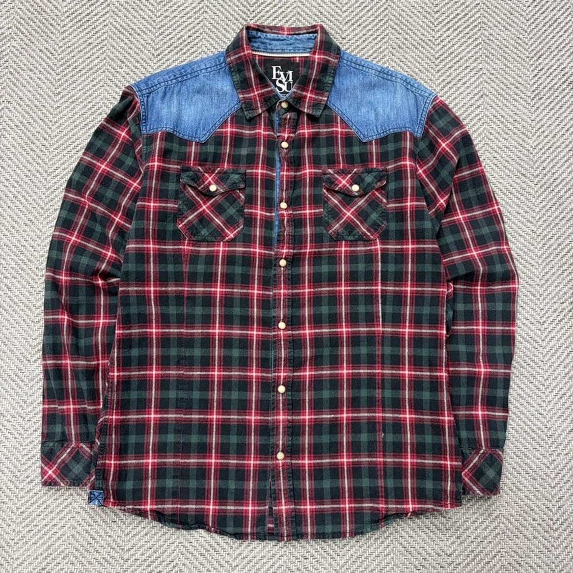 에비수 데님 배색 체크셔츠 v2923 상품이미지1