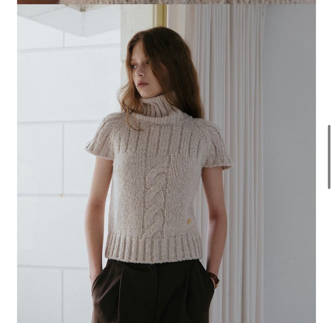 어랜 반팔 터틀넥 니트 오트밀 상품이미지2