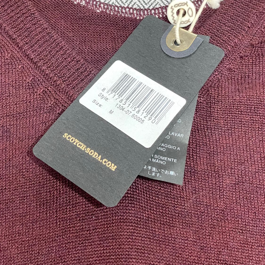  스카치앤소다 브이넥 버건디 울 혼방 니트 남성M 상품이미지6
