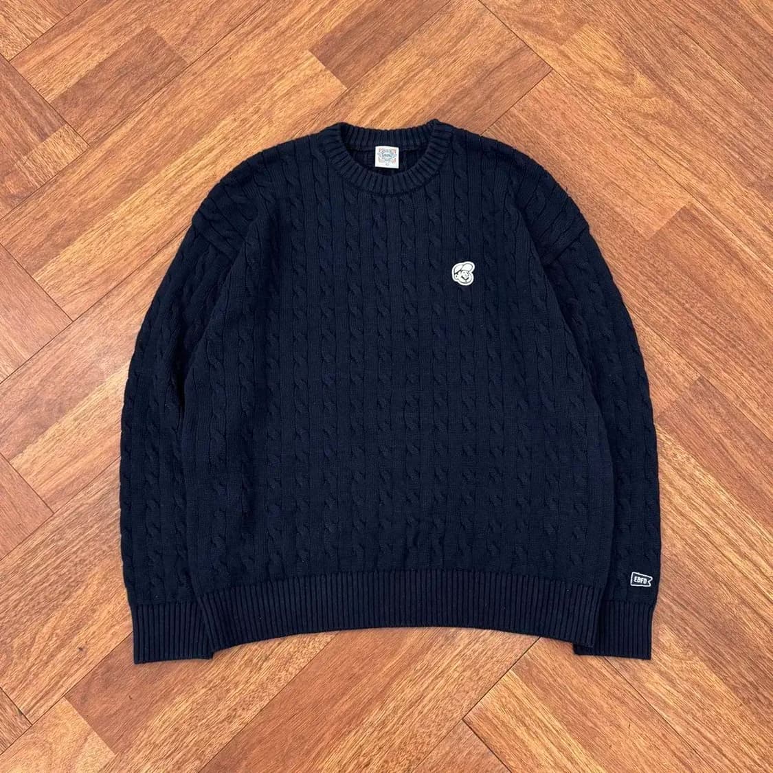 L(105) 이벳필드 케이블 네이비 라운드 니트  상품이미지1