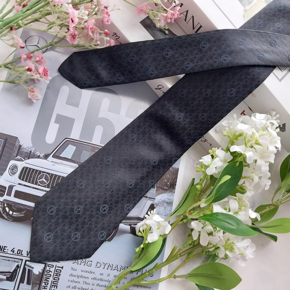 조르지오 아르마니 실크 로고 패턴 넥타이 7.5cm A+등급 K2331 상품이미지3