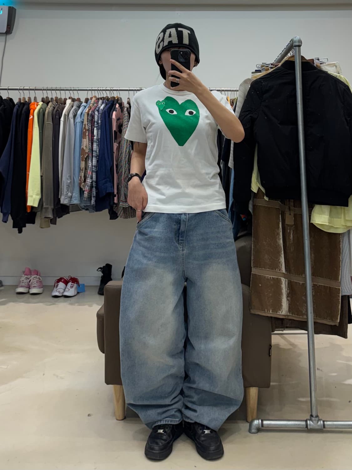 꼼데가르송 그린 더블 하트 티셔츠 상품이미지9