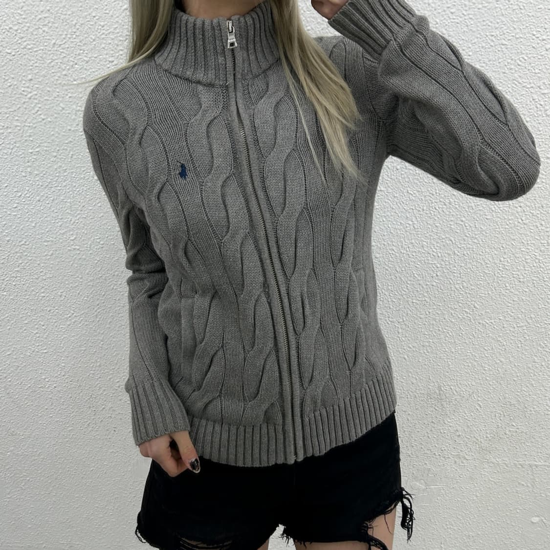 폴로 랄프로렌 네이비포니 그레이 꽈배기 니트집업 XS 상품이미지2