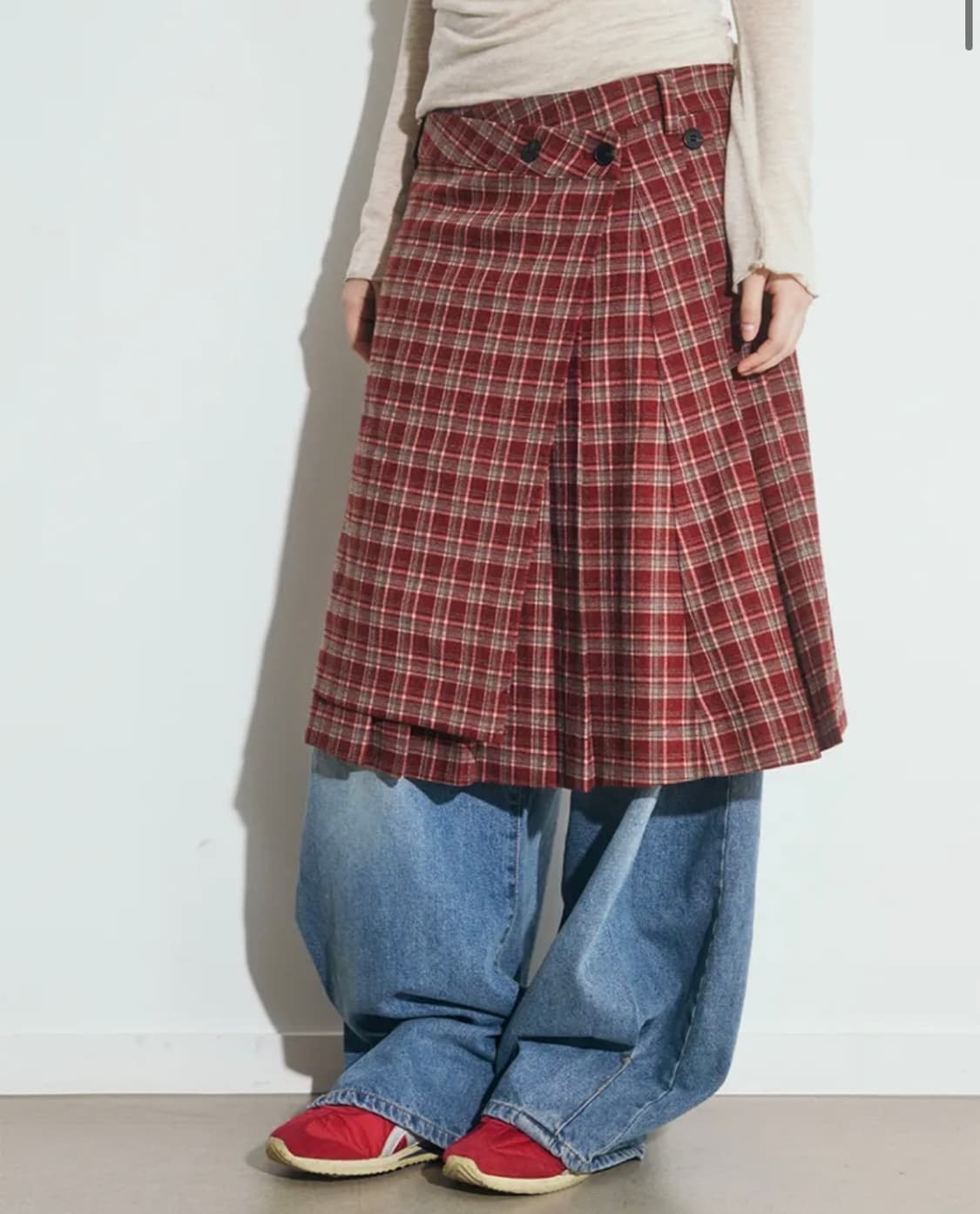 Oafish layered check pleats wrap skirt 상품이미지2