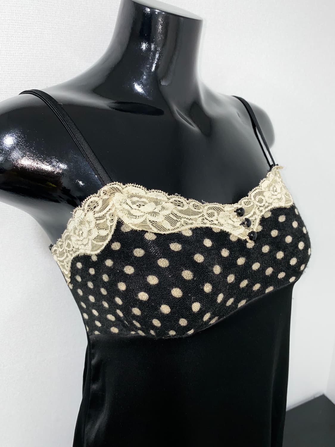 Dot-Pattern Lace Satin Slip Dress 상품이미지3