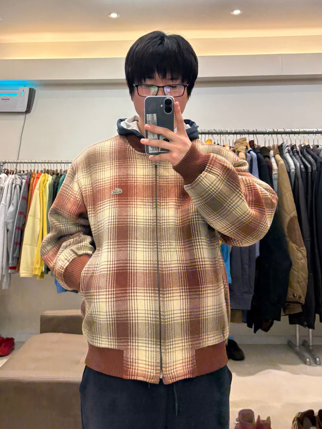 90s 라코스테 체크 모직 블루종 상품이미지9