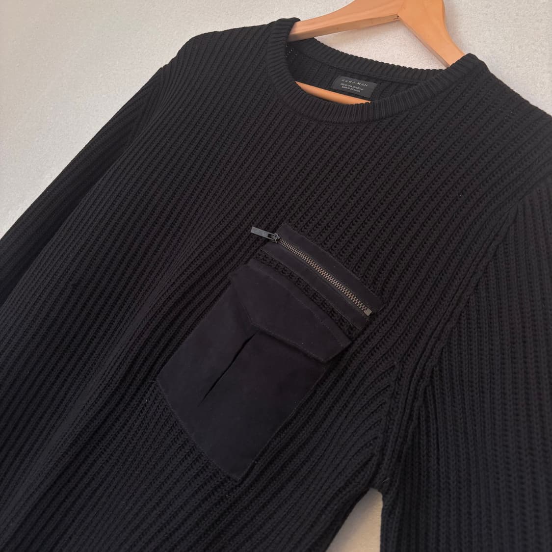 자라 ZARA 블랙 니트 포켓 빅사이즈 XL 골지  상품이미지5