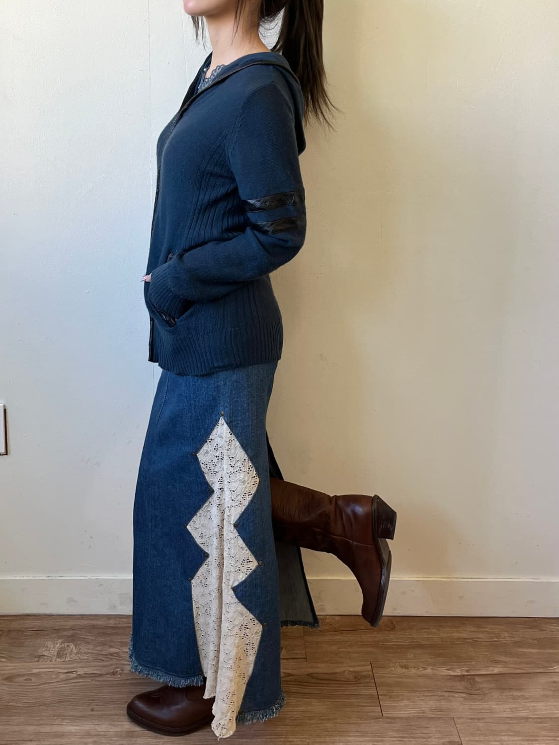 Pink Papillon 데님 프릴 롱 스커트 상품이미지6