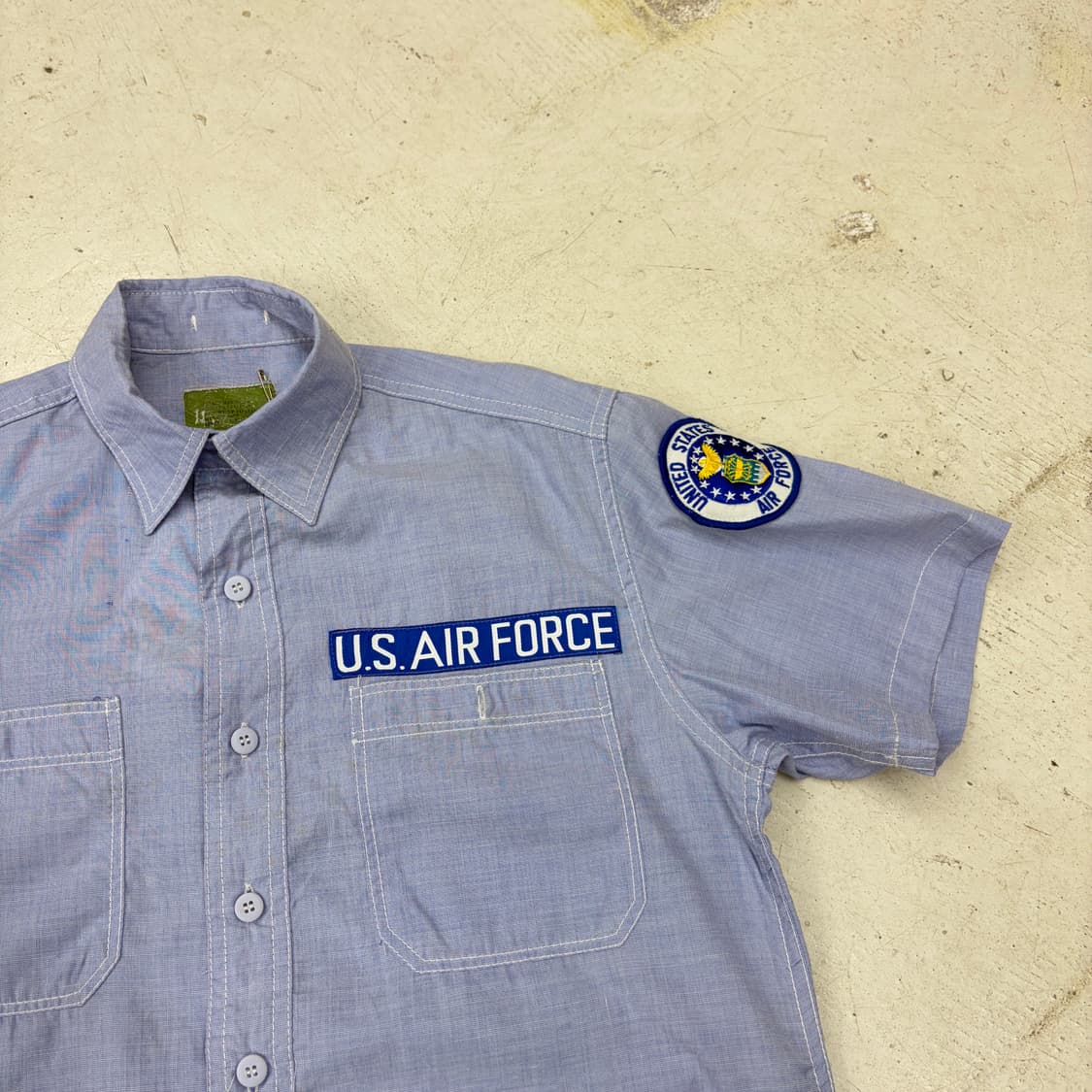 US Air Force OG 미공군 빈티지 샴브레이 반팔셔츠 S 상품이미지2