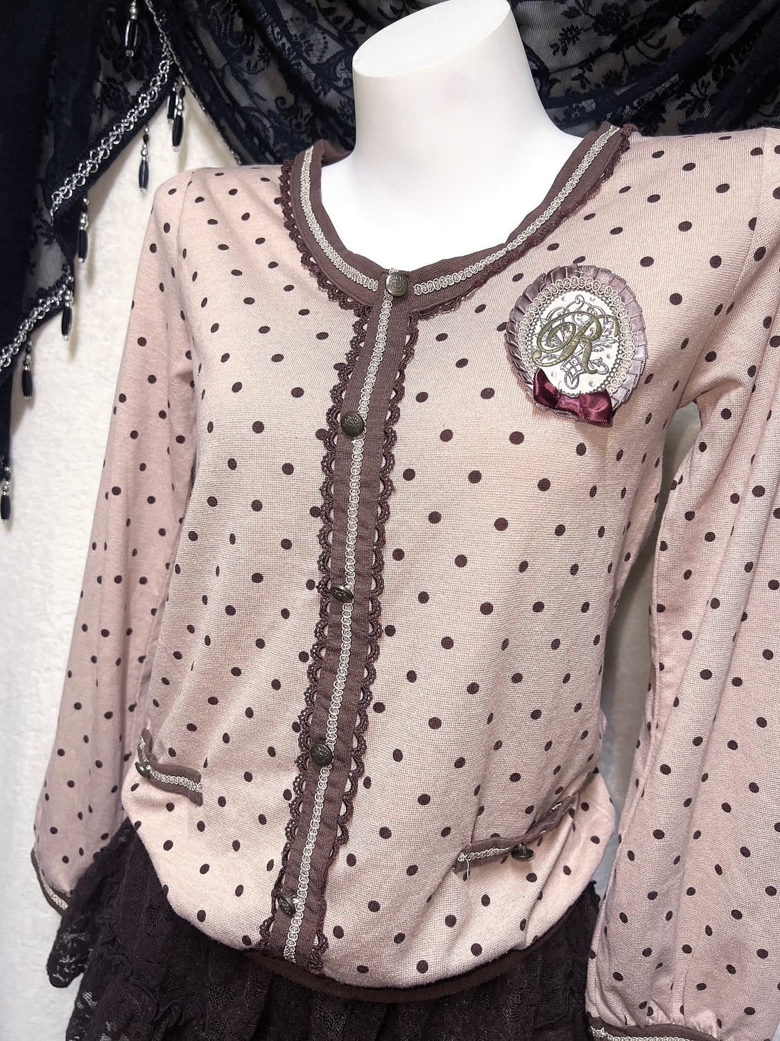 엑시즈팜 딸기초코 도트 땡땡이 블라우스 로걀탑 라떼갸루 러블리 핀터 상품이미지6