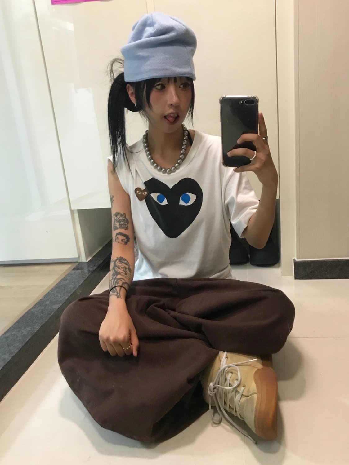 🤎 꼼데가르송 브라운&블랙 더블하트 반팔 티셔츠 🤎 상품이미지6