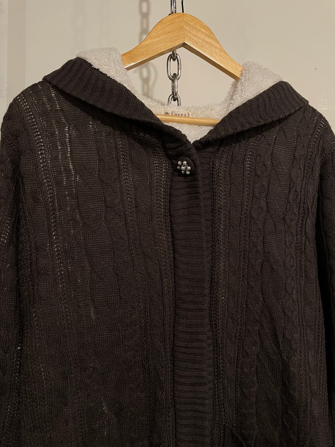axes femme 엑시즈팜 딥브라운 롱 니트 후드 자켓 가디건 모리 상품이미지3