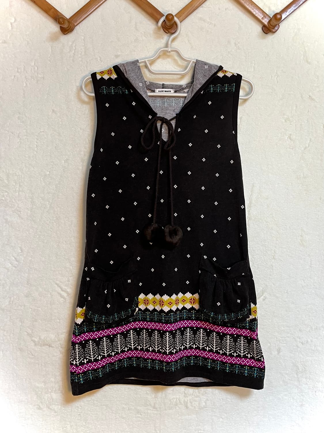 빈티지 후드 폼폼 도트 원피스  상품이미지1