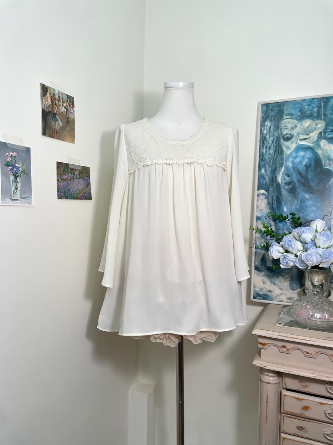 ivory mori lace shirring blouse(size-L) 상품이미지1