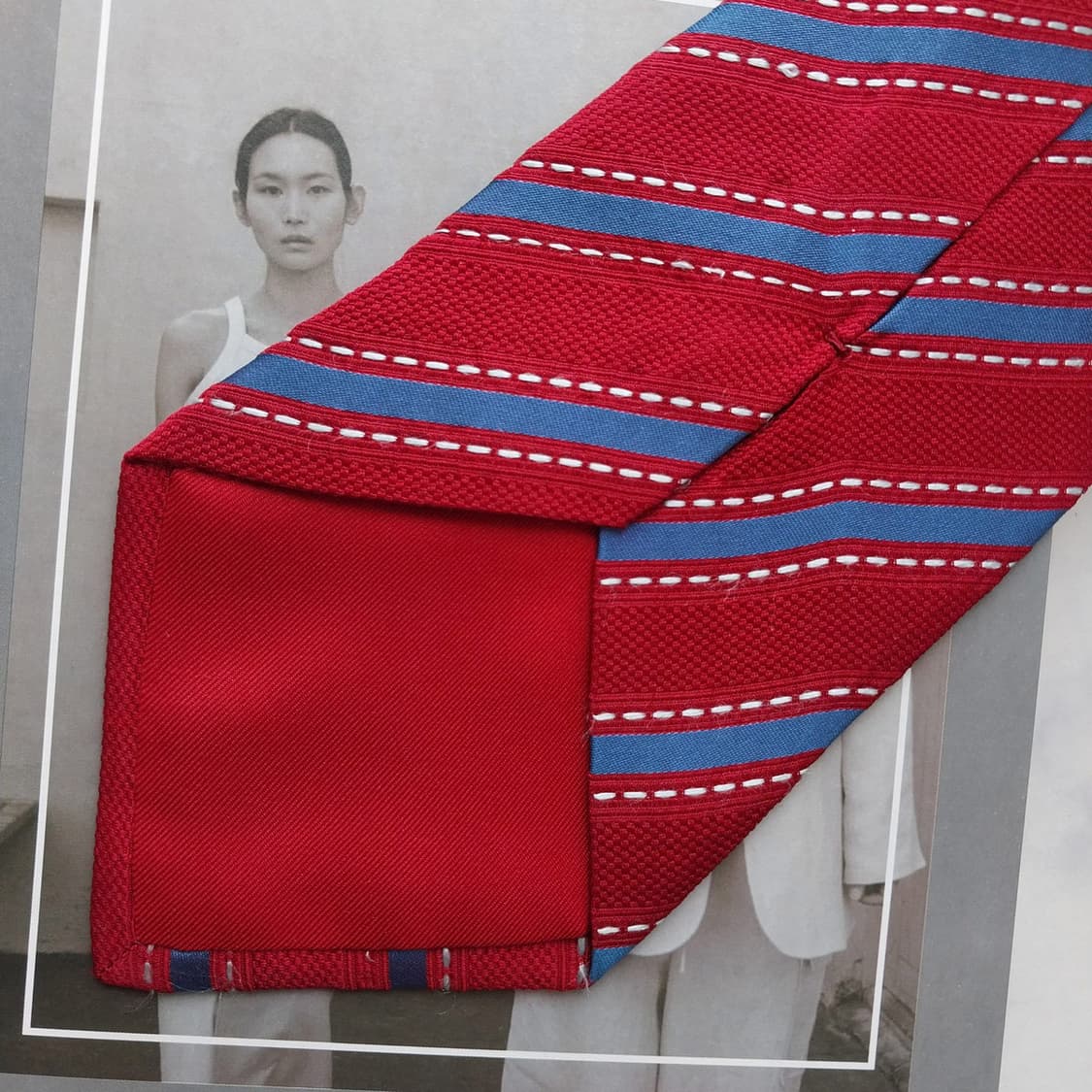 로에베 실크 레드 스트라이프 넥타이 9.5cm B등급 K2523 상품이미지6