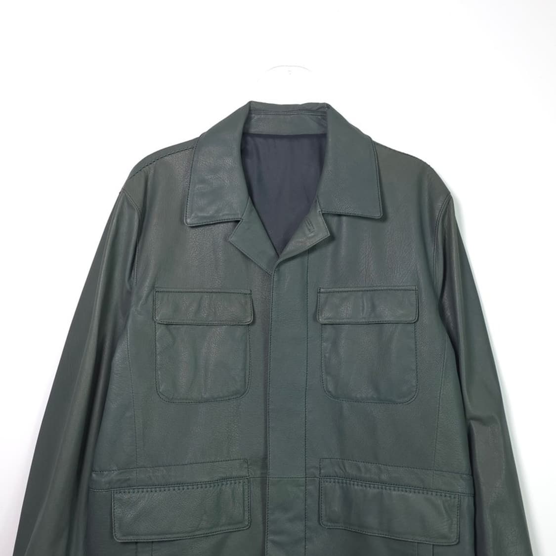 그린 레더 미니멀 야상 자켓 XL 상품이미지3