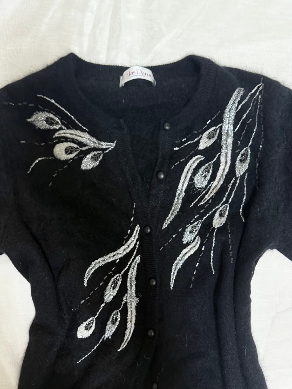 빈티지 자수 앙고라 블랙 가디건 상품이미지2