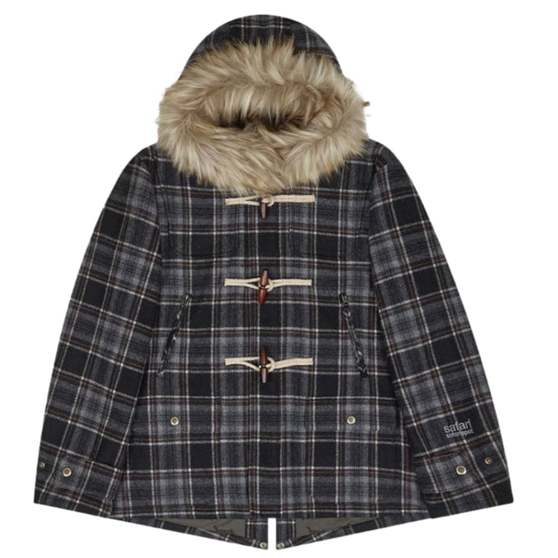 사파리스팟 레기온 퍼 체크 더플 코트 1사이즈 상품이미지1