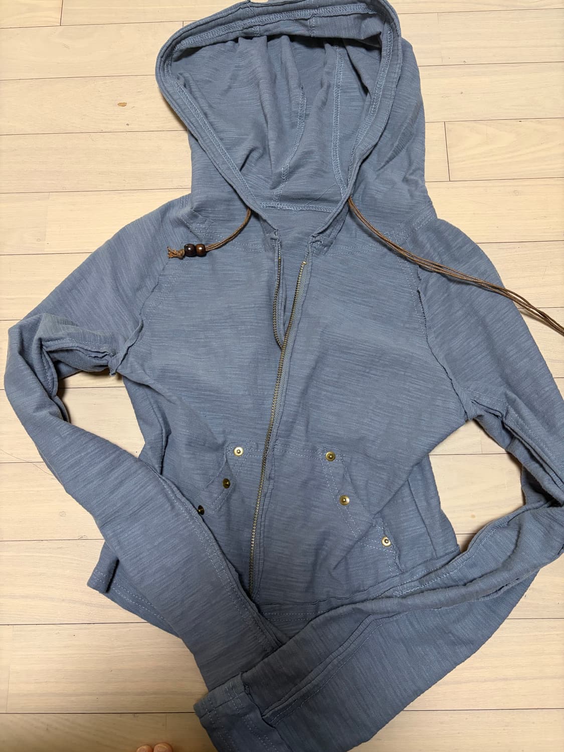 원더원더 튜티 빈티지 우드 슬라브 크롭 후드집업 y2k 상품이미지2