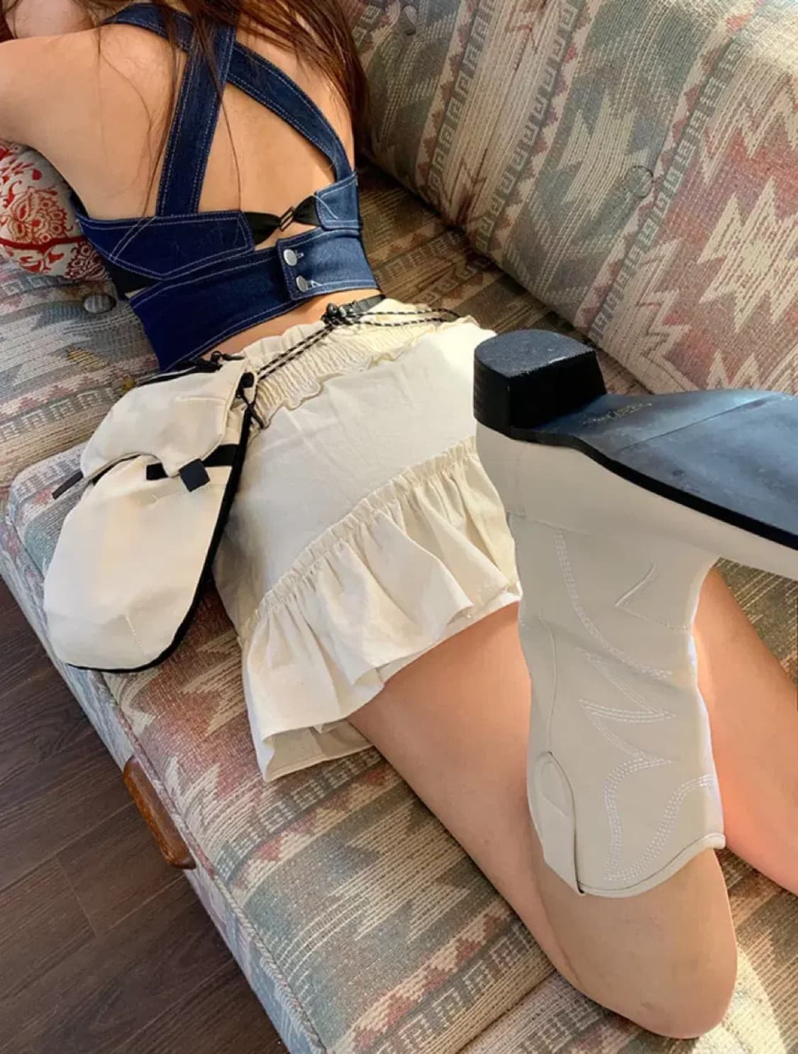 새상품 / 카우 베이지 웨스턴 미들부츠 상품이미지4