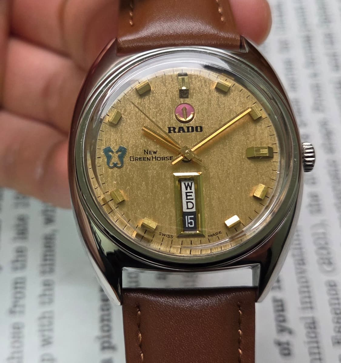 레어] 빈티지 라도 뉴 그린호스 순정 샴골판 해마로고 데이데이트 오토매틱 상품이미지1