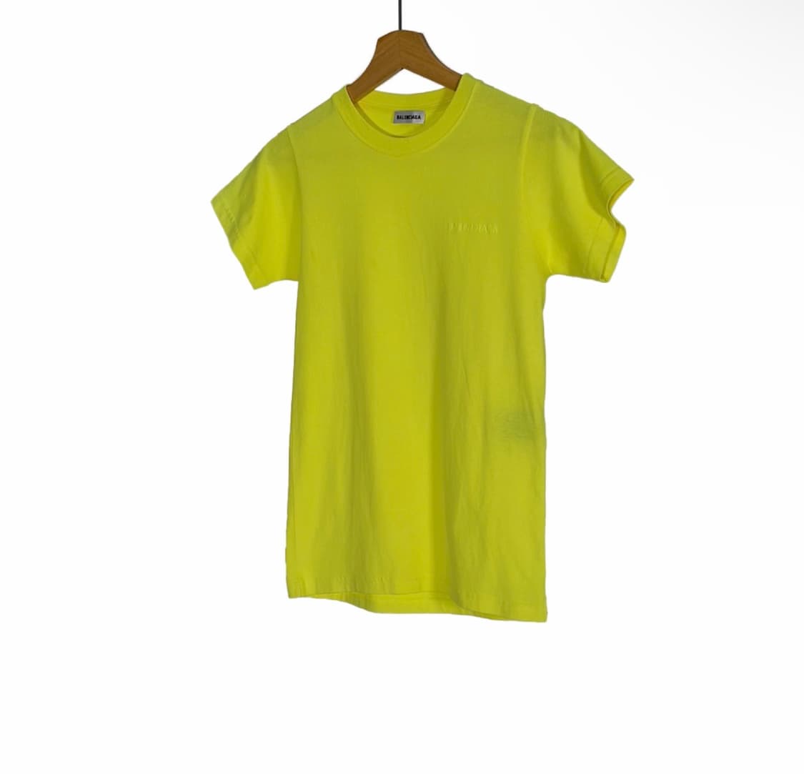 [XS] 발렌시아가 여성 자수 로고 백로고 반팔 티셔츠 형광 옐로우 상품이미지3
