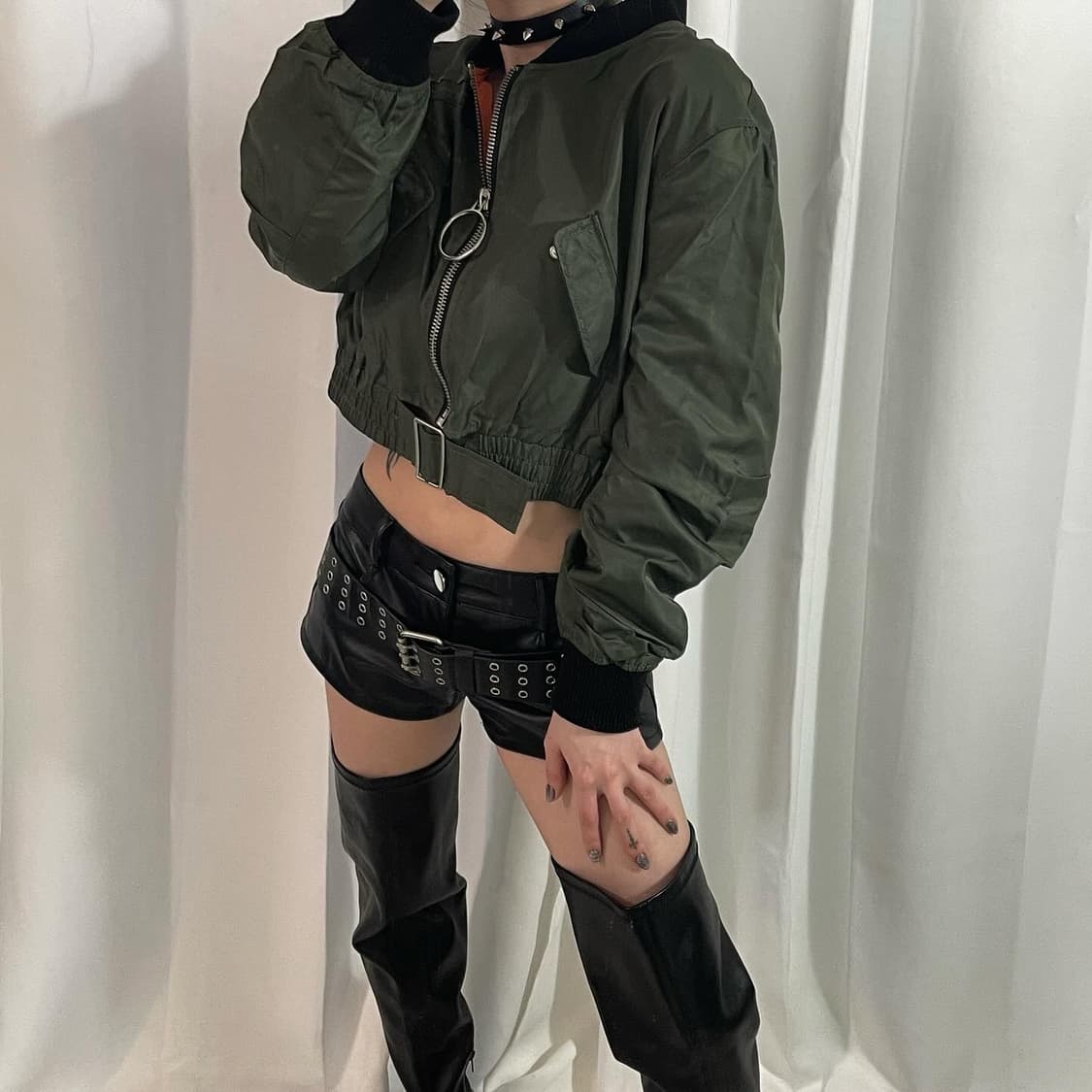 khaki crop buckle jacket 상품이미지2