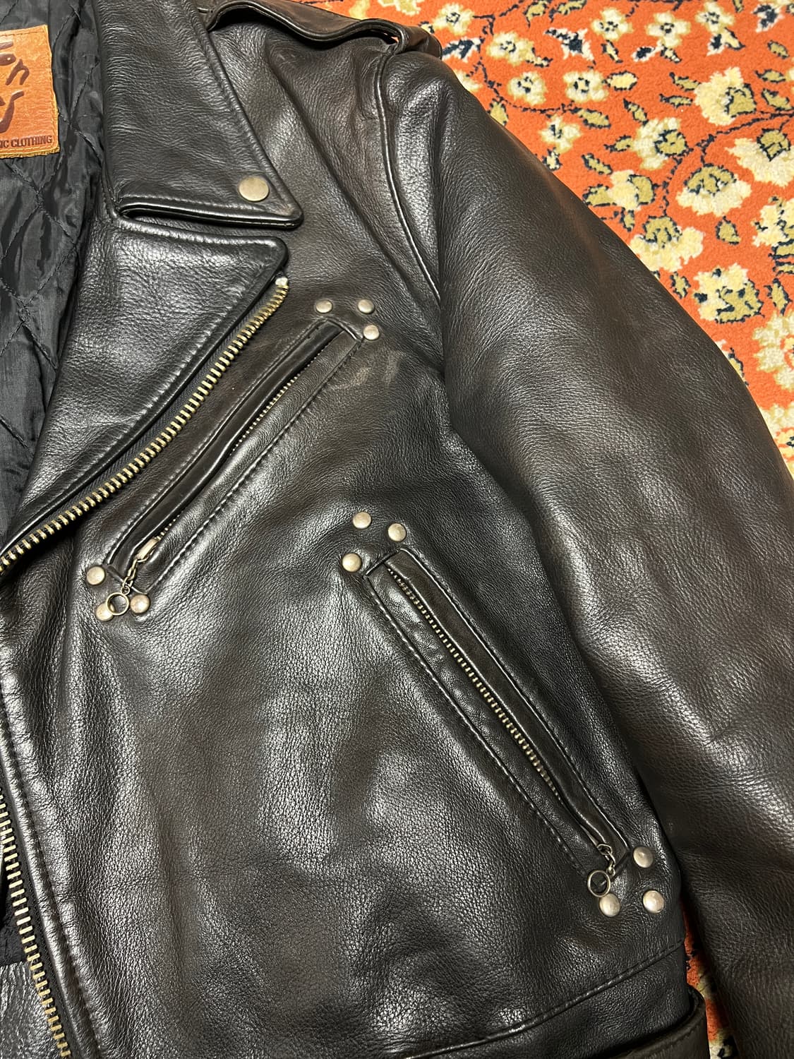 [L] 빈티지 소가죽 더블 라이더 자켓 블랙 상품이미지2