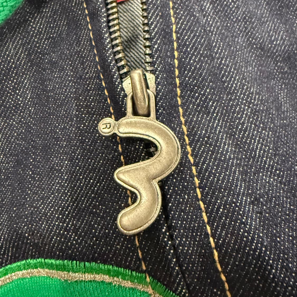 에비수 올드스쿨 배색 그린 데님 바시티 자켓 상품이미지5