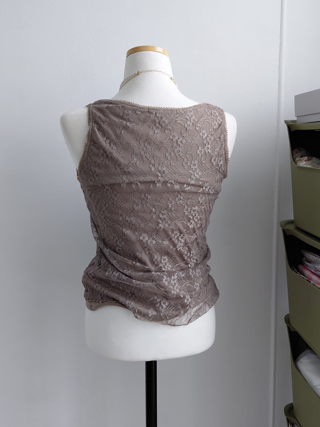 [빈티지] 레이스 브라운 민소매 블라우스 상품이미지2