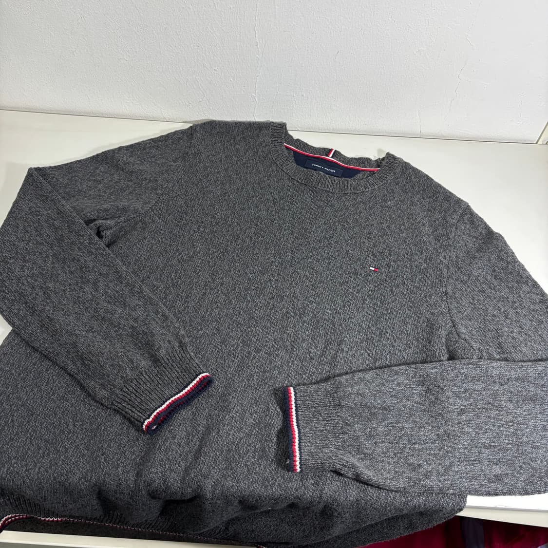 2XL 타미힐피거 차콜 스몰로고 면 니트 상품이미지2