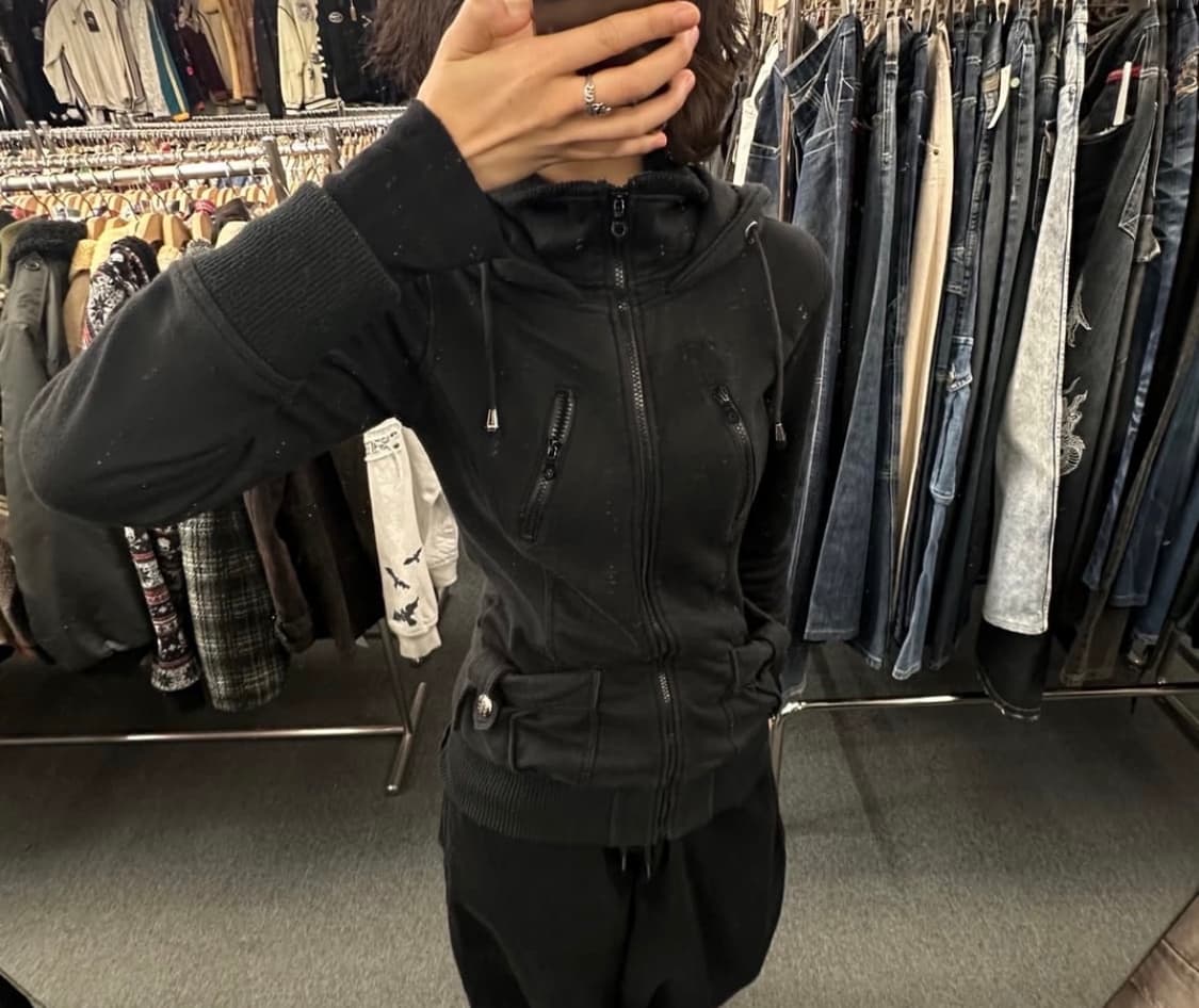 M)COLZA 빈티지 여성 니트 레이어드 후드집업 상품이미지1