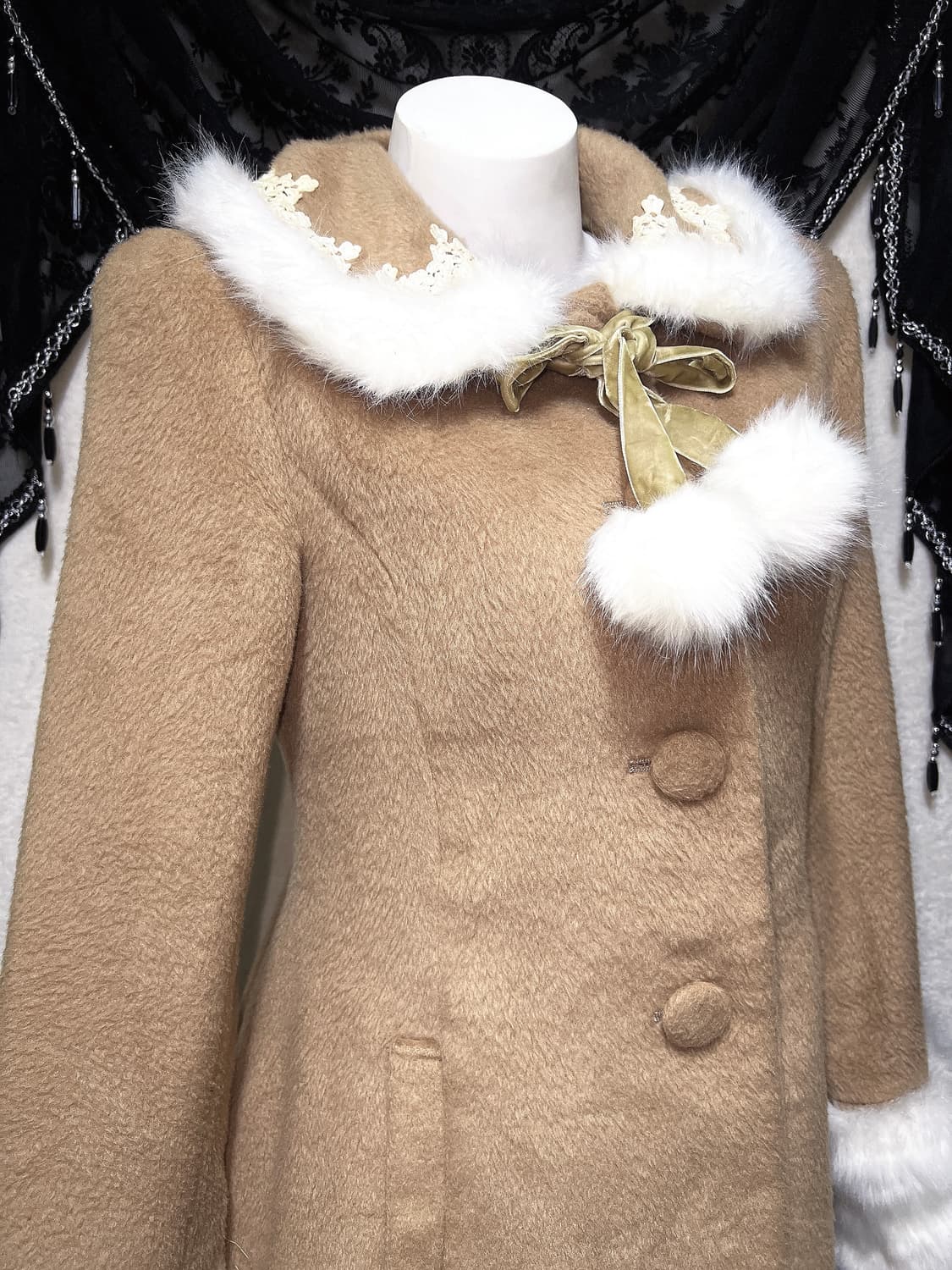 고전 리즈리사 라떼갸루 로맨틱 로걀 퍼카라 리본 브라운 코트 자켓 핀터 상품이미지3