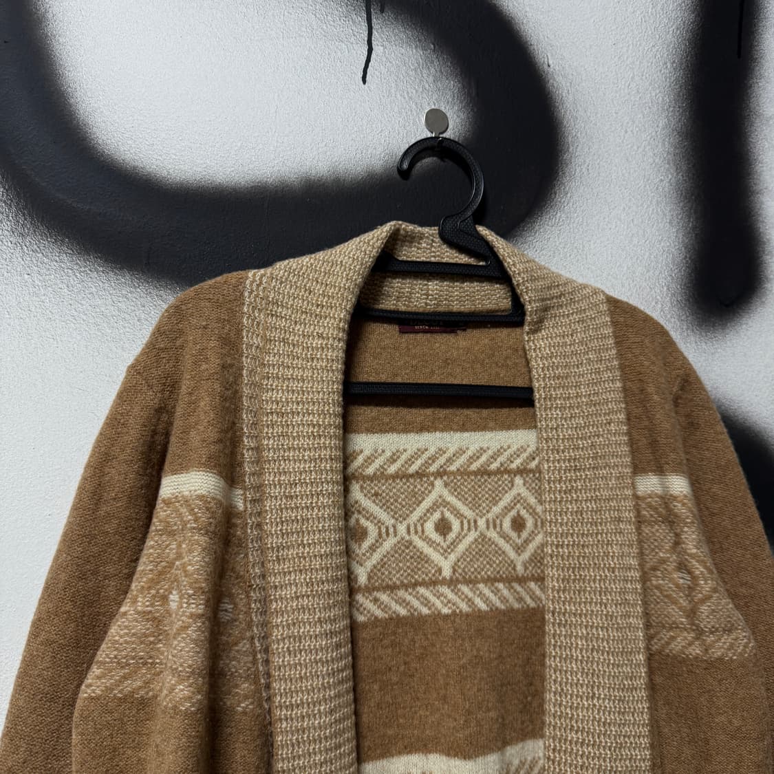 VTG 빈티지 100% 울 숄카라 에스닉 패턴 브라운 모리 롱 가디건 상품이미지3