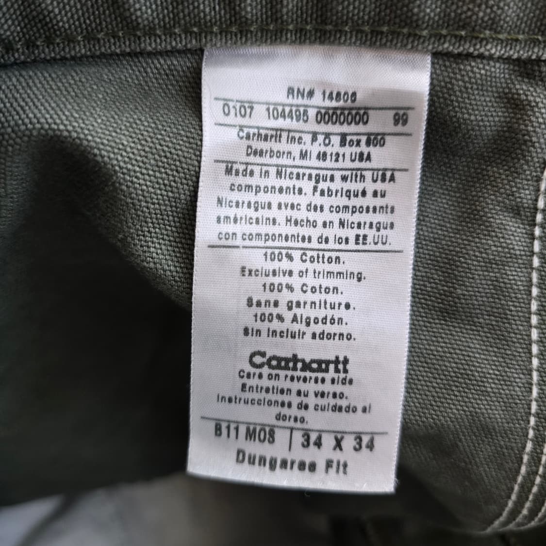 칼하트 카펜터 헤비 덩가리 카키색 사이즈33 R3481 상품이미지6