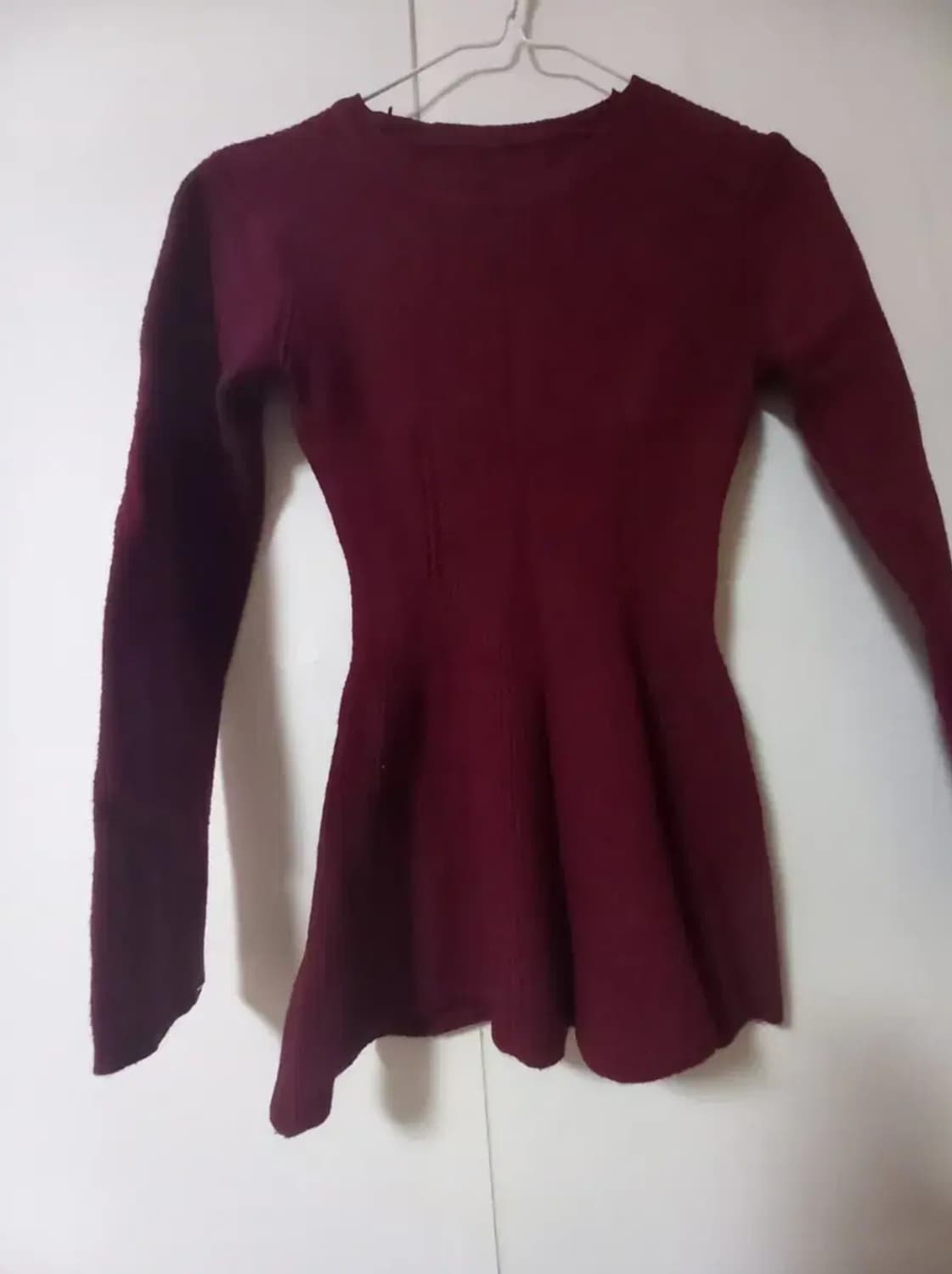 와인 버건디 플레어 페플럼 니트 티 F 44 55 66 상품이미지1