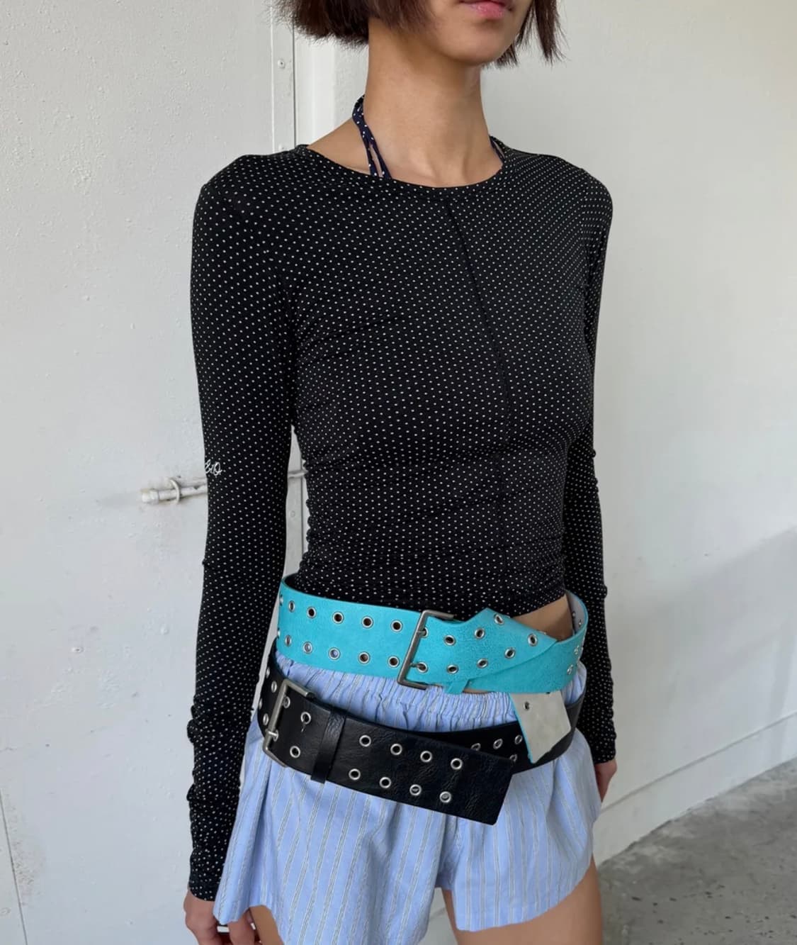 에스이오 도트 슬리브 탑 블랙 상품이미지1