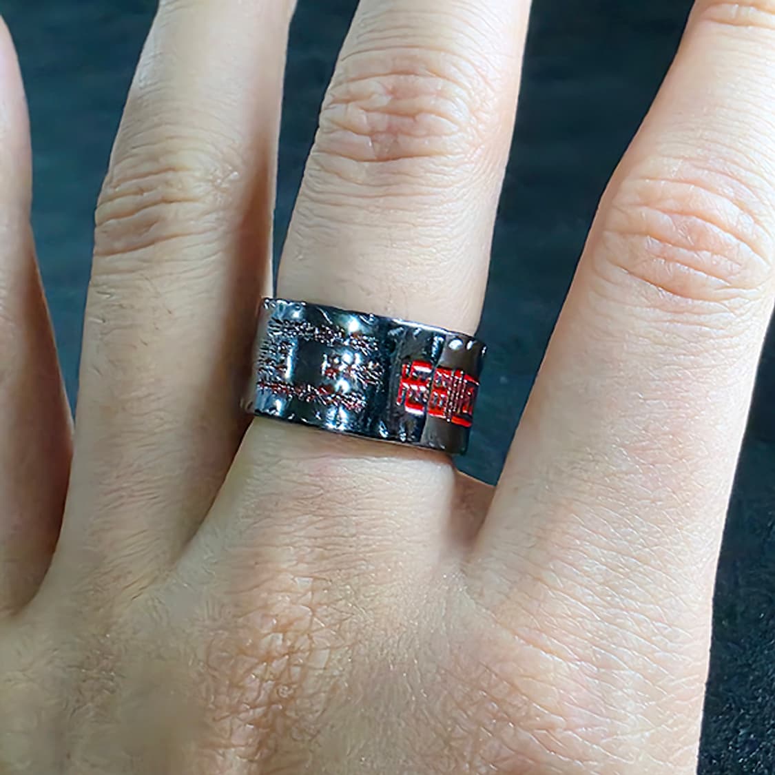 Banyahyeol 실버 흑도금 남자 빈티지 불교 피 부적 반지 상품이미지6