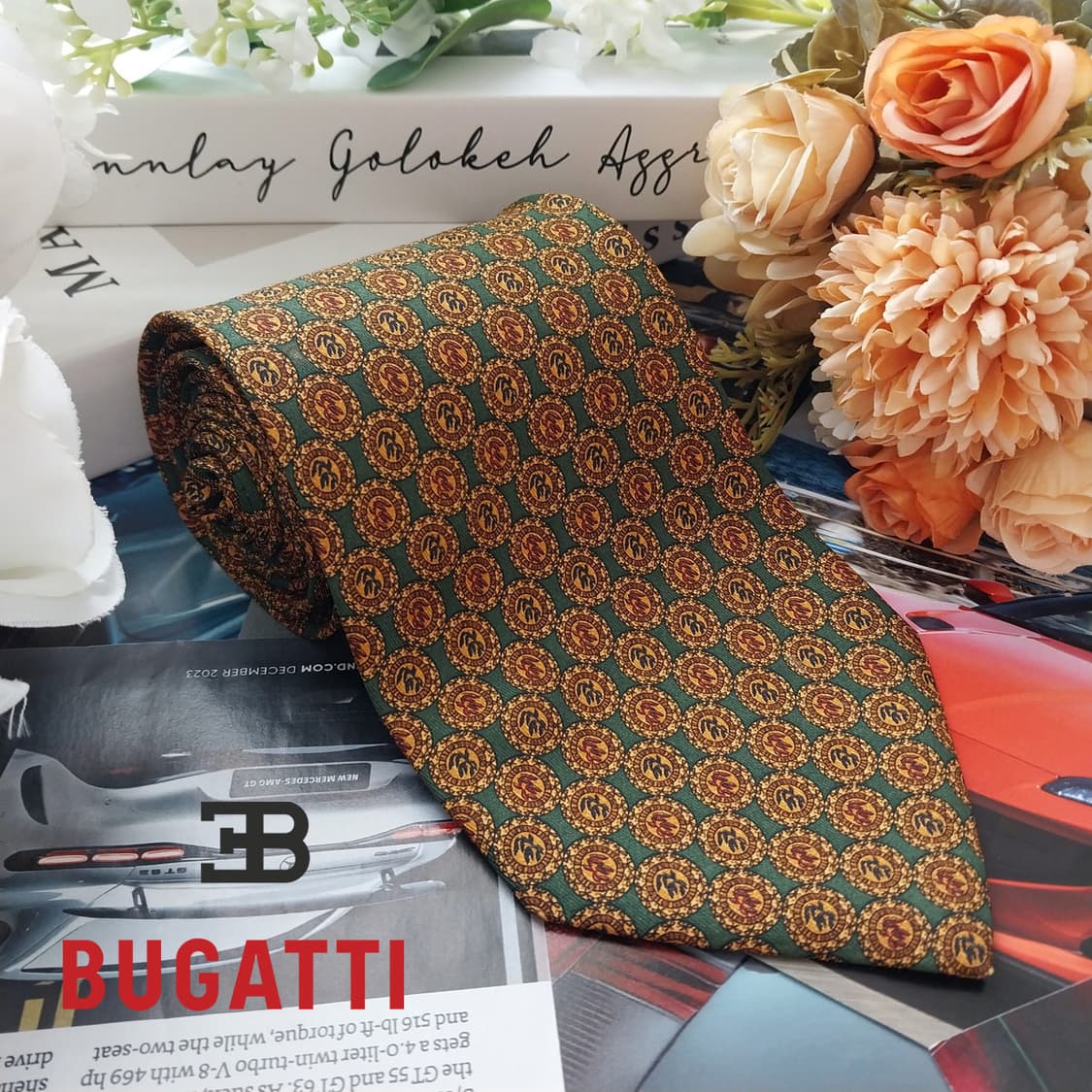 부가티 실크 그린 메달리온 패턴 넥타이 10cm A+등급 K1651
 상품이미지2