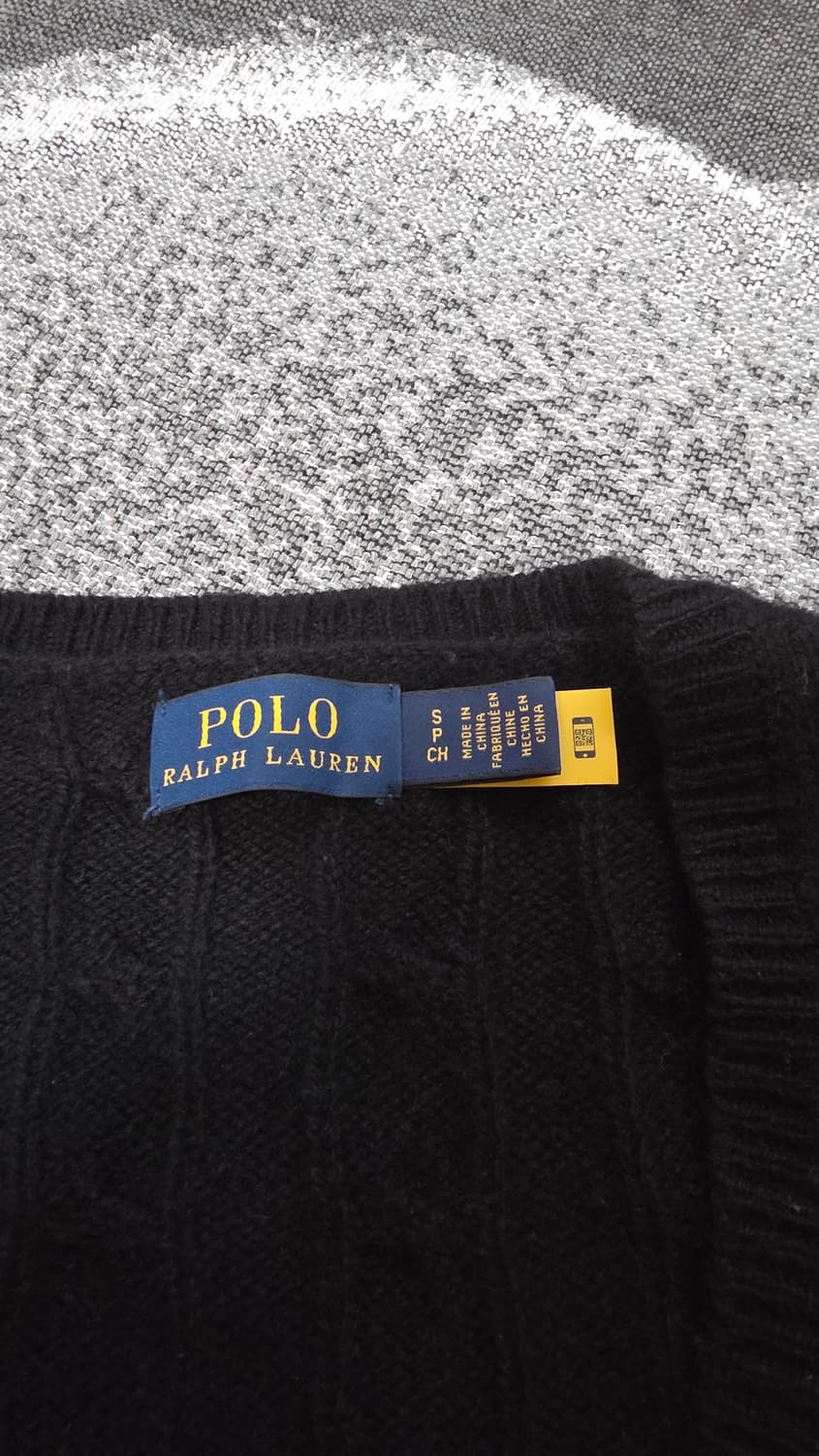 폴로 랄프로렌 여성용 울캐시미어 브이넥 케이블 니트 블랙 S 상품이미지4