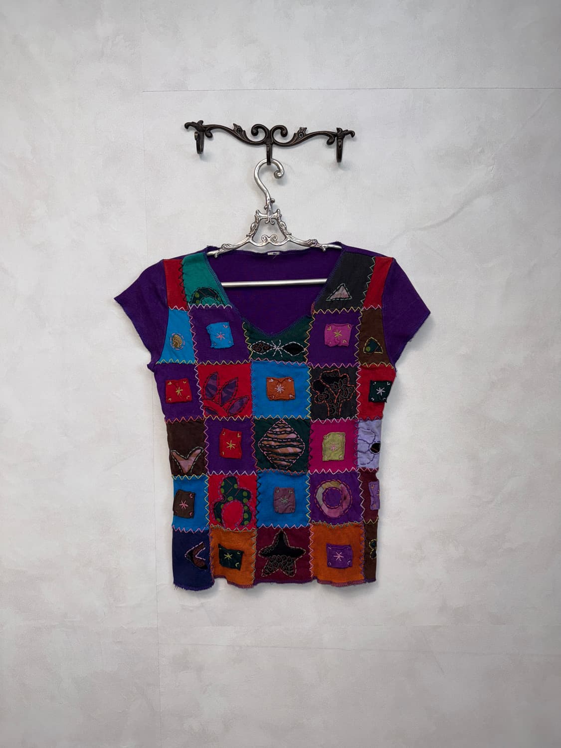Purple bohemian hippie patchwork half t  상품이미지1
