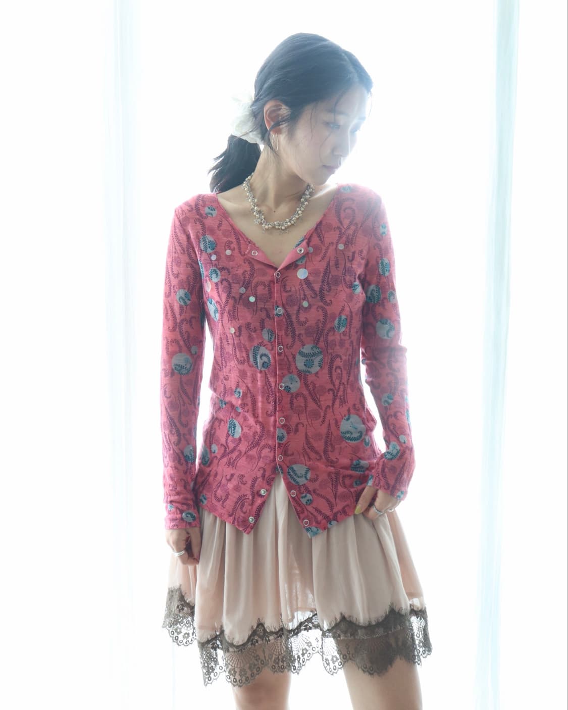 [Sunao Kuwahara] Pink Sequin Cardigan 상품이미지1