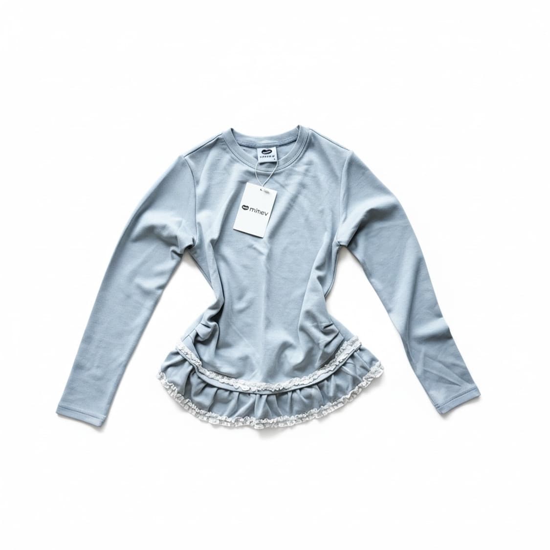 미헤브 더블 레이스 셔링 롱슬리브 파스텔 블루 상품이미지1