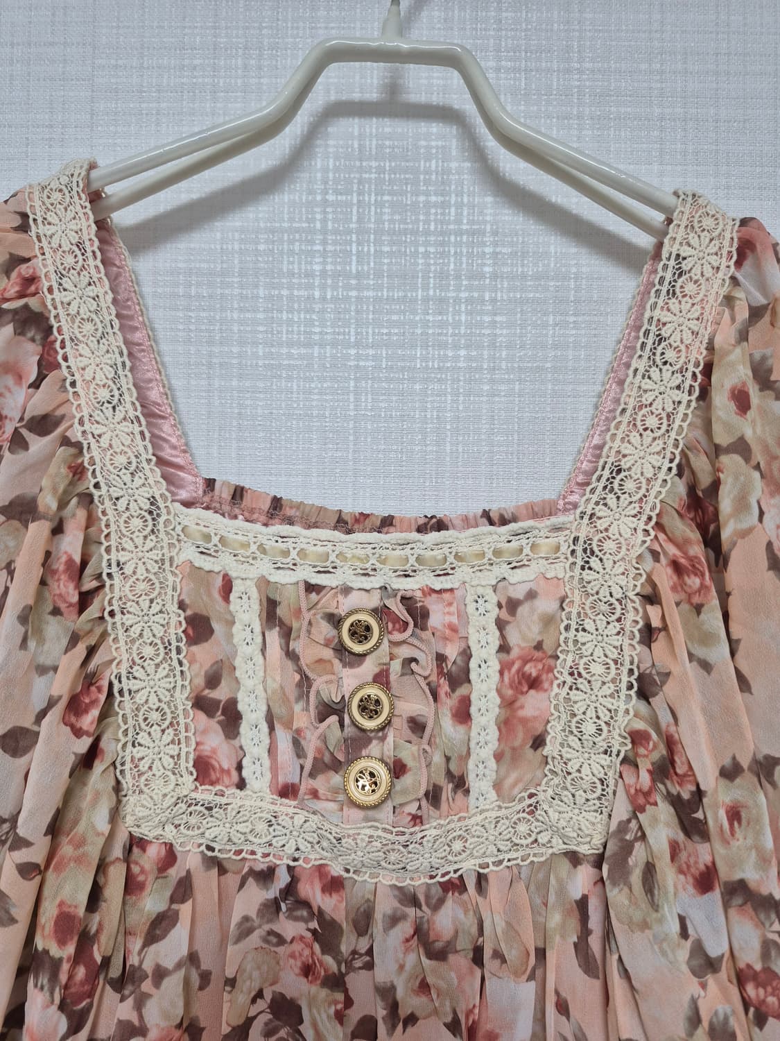 리즈리사 고전 히메갸루  핑크 앤틱꽃무늬 쉬폰 튜닉 상품이미지3